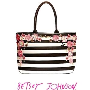 Betsy Johnson -In Bloom Stripe Tote with 3D Flower Patterns